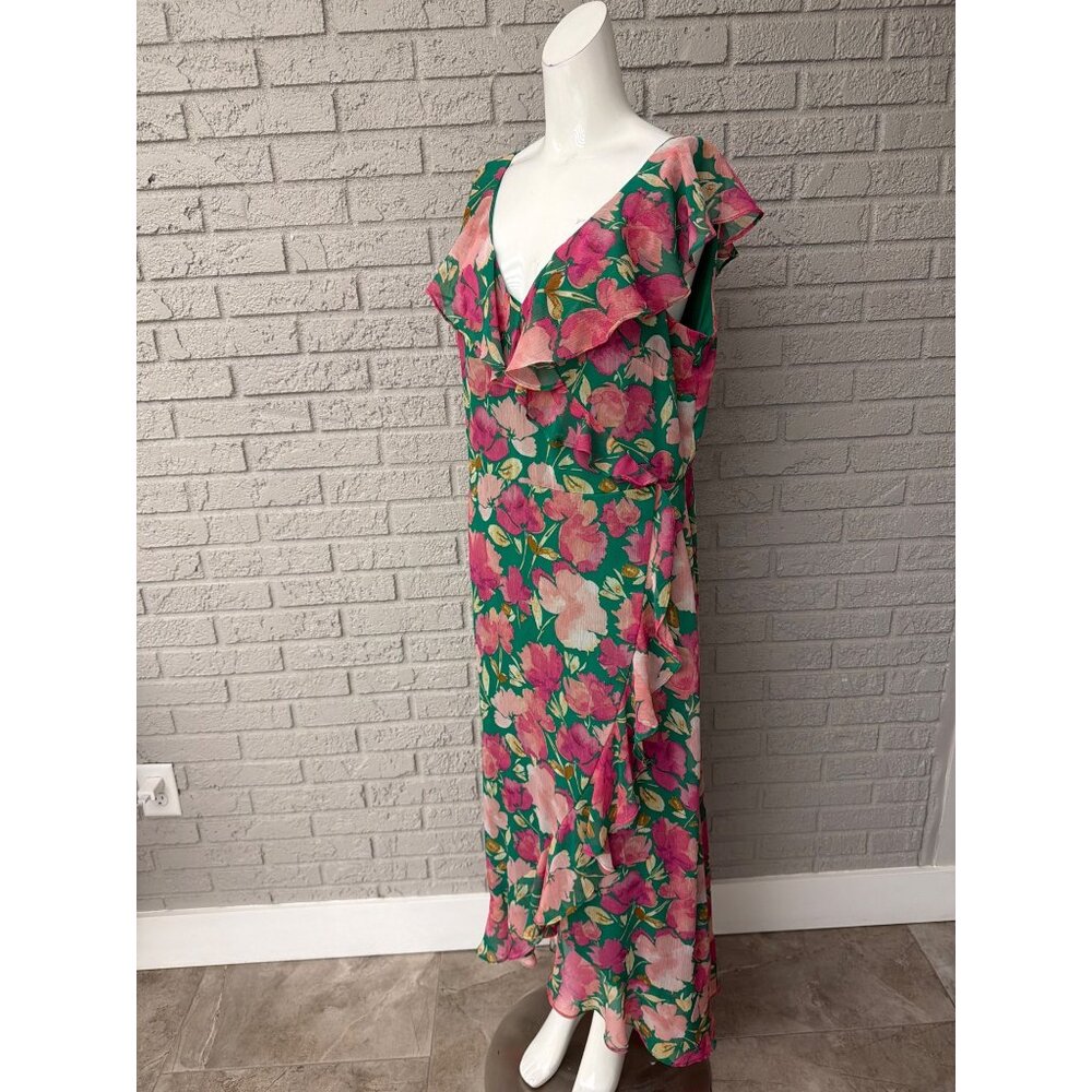London Times Women's Ruffle Sleeve Watercolor Bloom Print Maxi Dress Size 16 - Picture 8 of 12